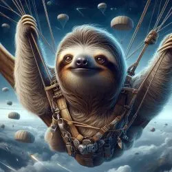 Fiction character portrait of a sloth hang gliding