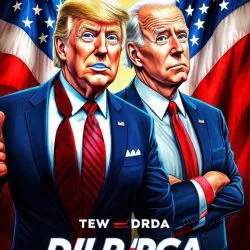 Joe Biden i Donald Trump w Nowym Jorku jako okładka Pixara z nazwą Ameryka jako logo