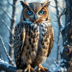 Winter's Enchanting Blue-Eyed Owl