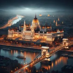 Widok na parlament w Budapeszcie nocą