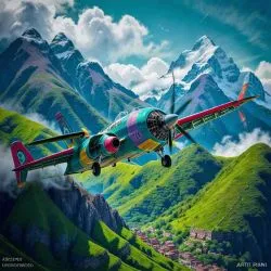 Plane flying over a beautiful green peruvian mountain landscape