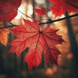 Jesienny liść na tle rozmytego lasu