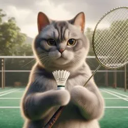 A cat playing badminton
