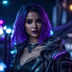 Futuristic woman with purple hair