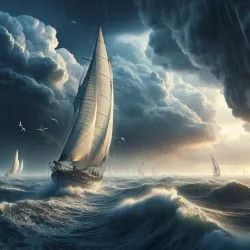 Sailing sailboat under heavy storm
