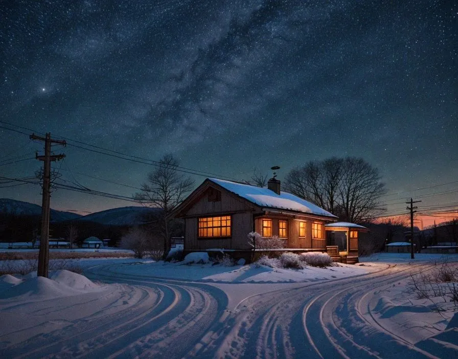 Old winter radio station nestled in the serene rural landscapes of Japan