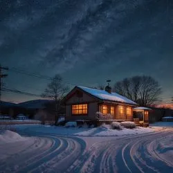 Old winter radio station nestled in the serene rural landscapes of Japan