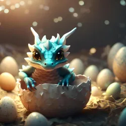 Adorable baby dragon coming out of egg