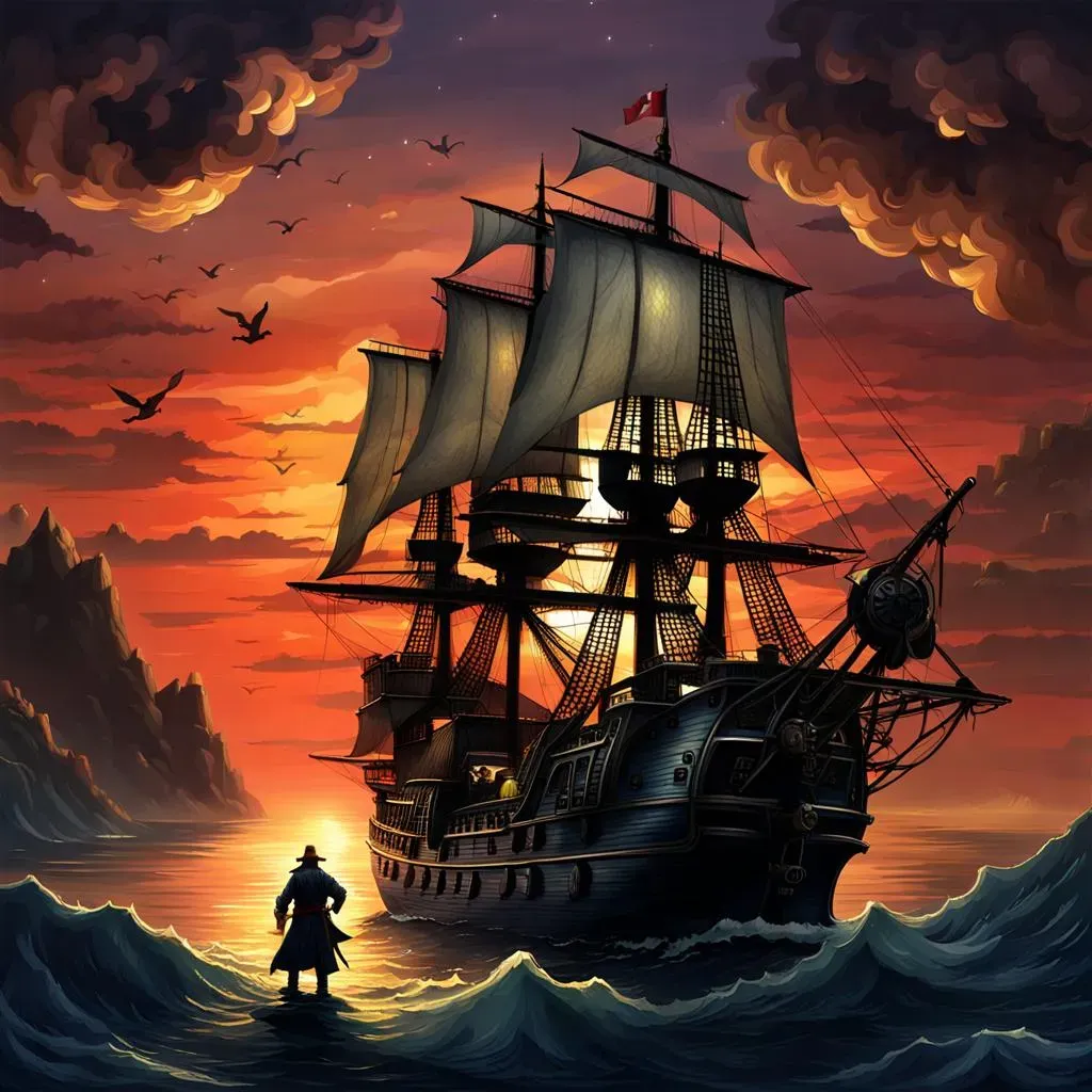 A ship pirate in sea Twilight