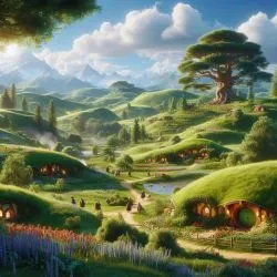 Middle earth with hobbit houses