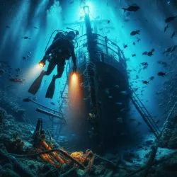 Scuba diving with lights and ship wreck