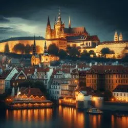 A view of Prague Castle at night